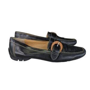 Paul Green Driving Loafers Black Perforated Leather‎ Buckle Men's Size 8.5 11508